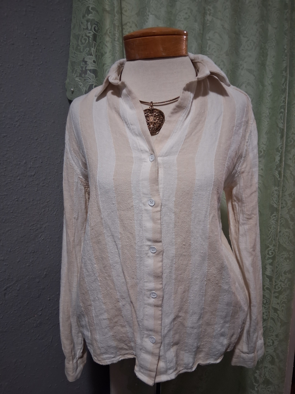 cloth & stone Beige and White Vertical Stripe Button-Down Shirt